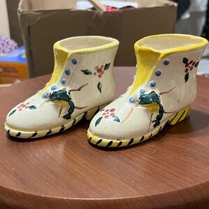 Handcrafted Ceramic Kids Shoes Decor - Yellow and Cream